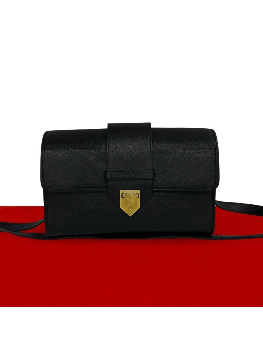 Saint Laurent Vintage YSL Logo Leather Shoulder Bag Pochette Black